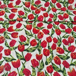 Fehér alapon tulipános pamutvászon
