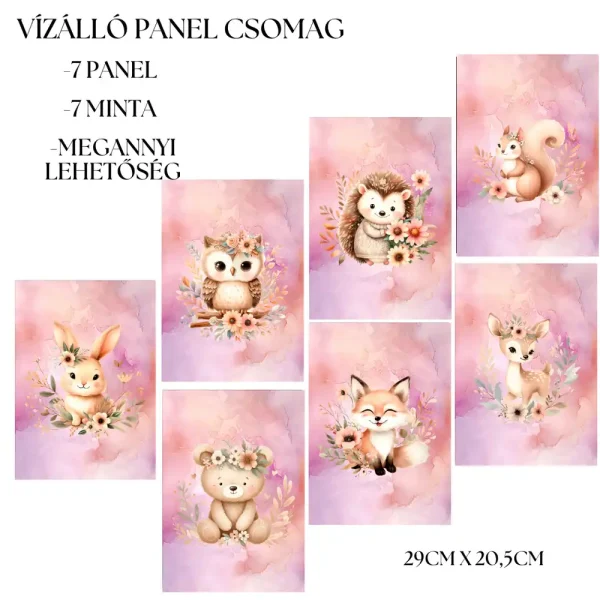 Cuki állatos A4-es méretű panelek, csajos színekben