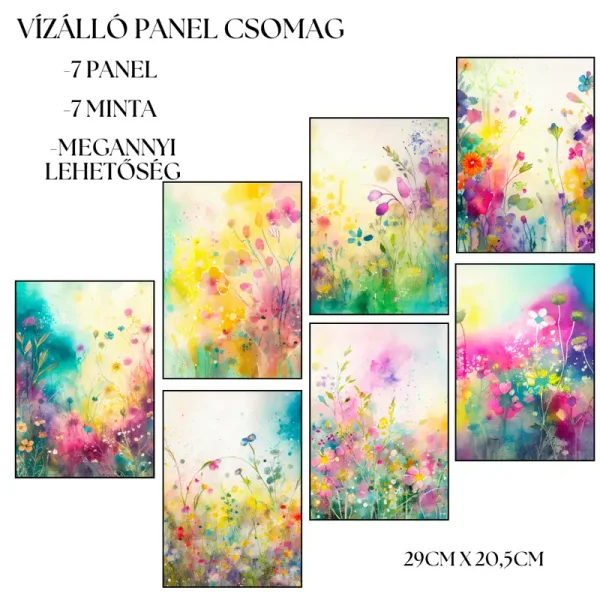 Művészi virágmintás vízálló panel szett 7 db különböző virág mintás varró panel A4méretben