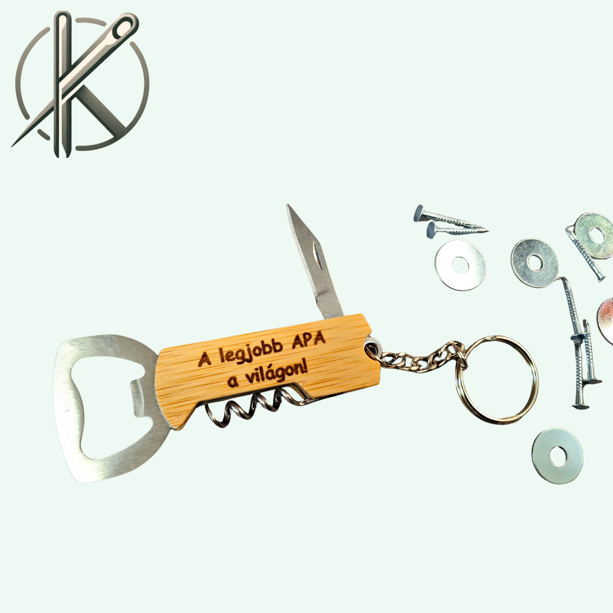 Bambusz kulcstartó szerszámmal