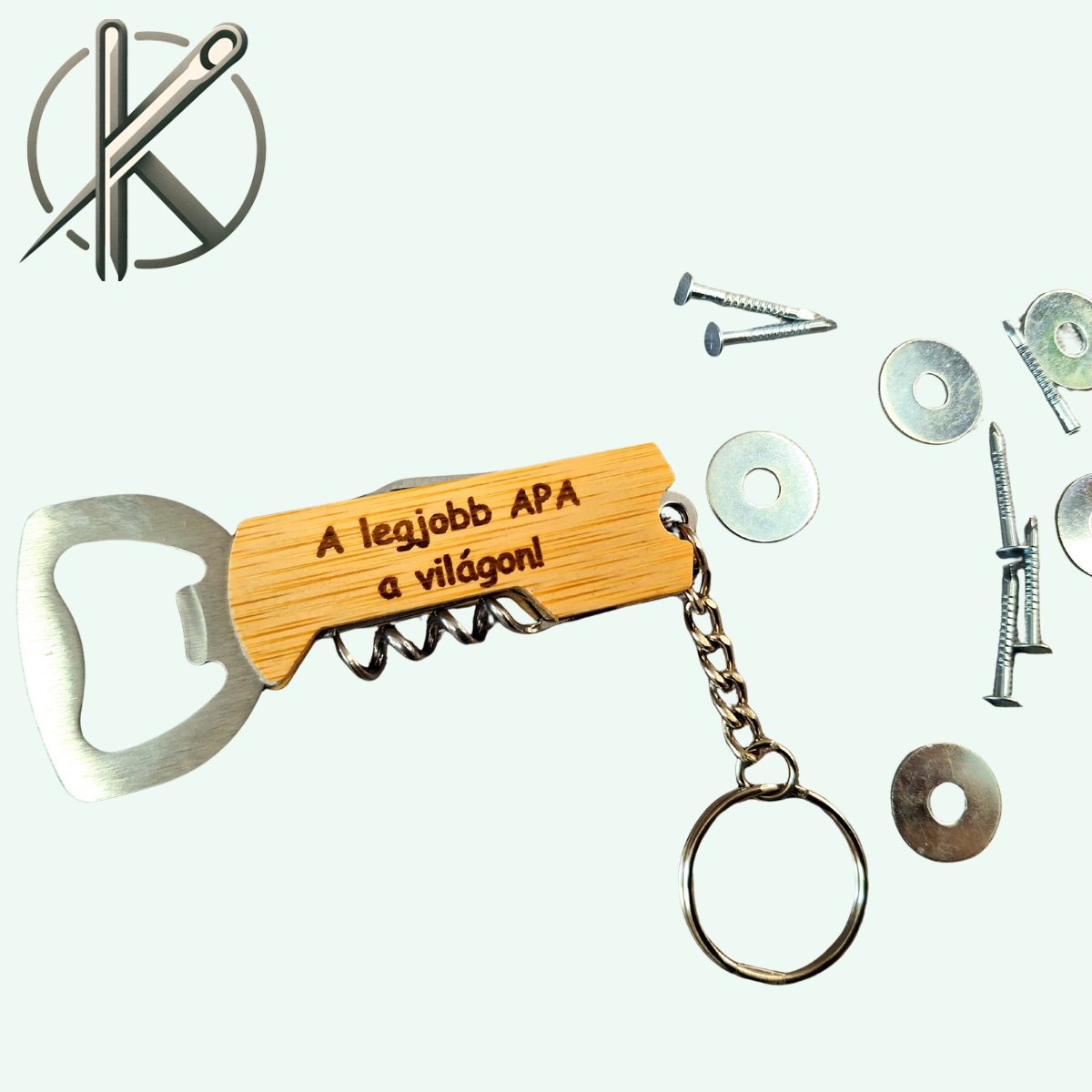 Bambusz kulcstartó szerszámmal